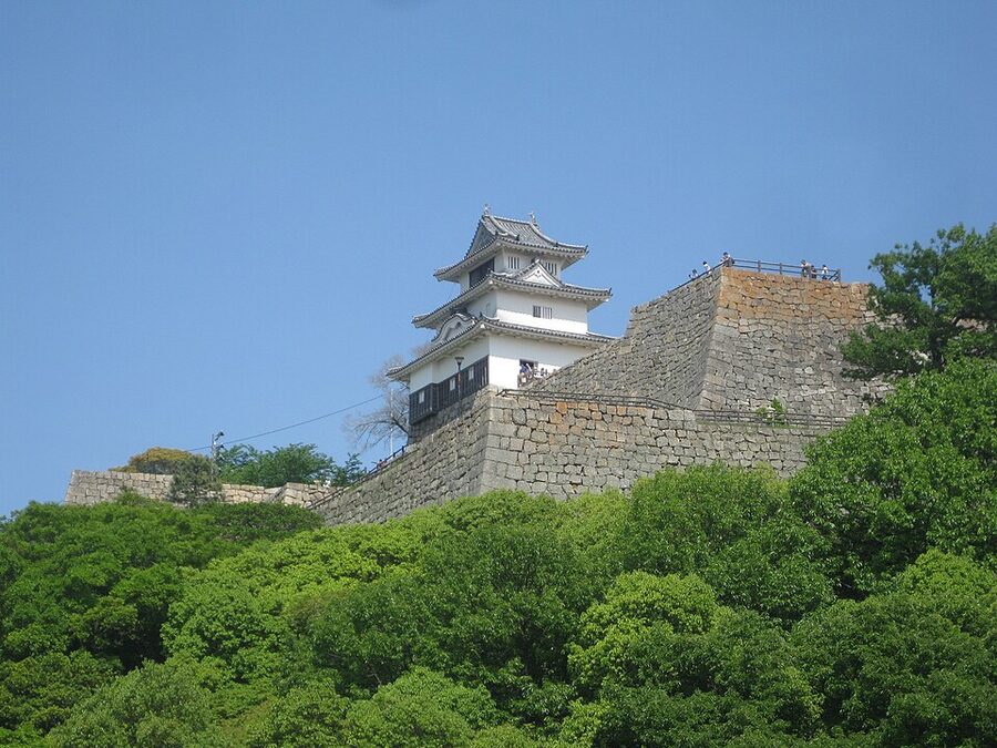 Marugame Castle tenshu distant view from the streets of Marugame city
