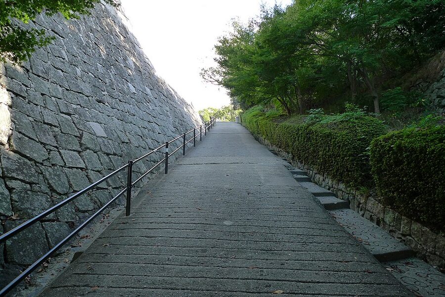 Detail of the tiered ishigaki stone walls of Marugame Castle