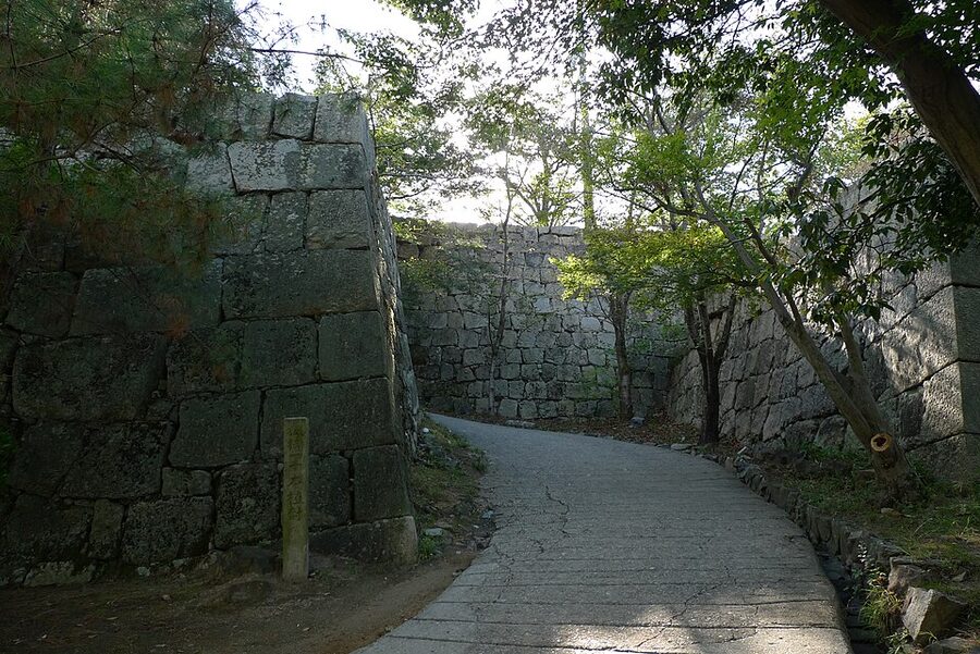 Ishigaki stone walls of Marugame Castle from a second vantage