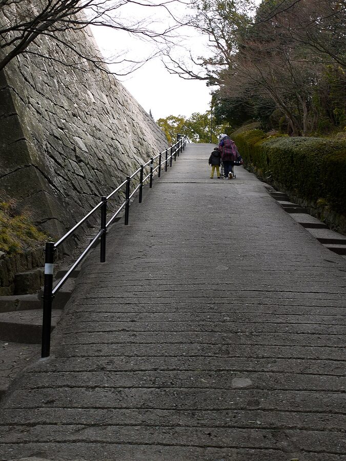 Steep path under the outer ishigaki on the approach to Marugame Castle