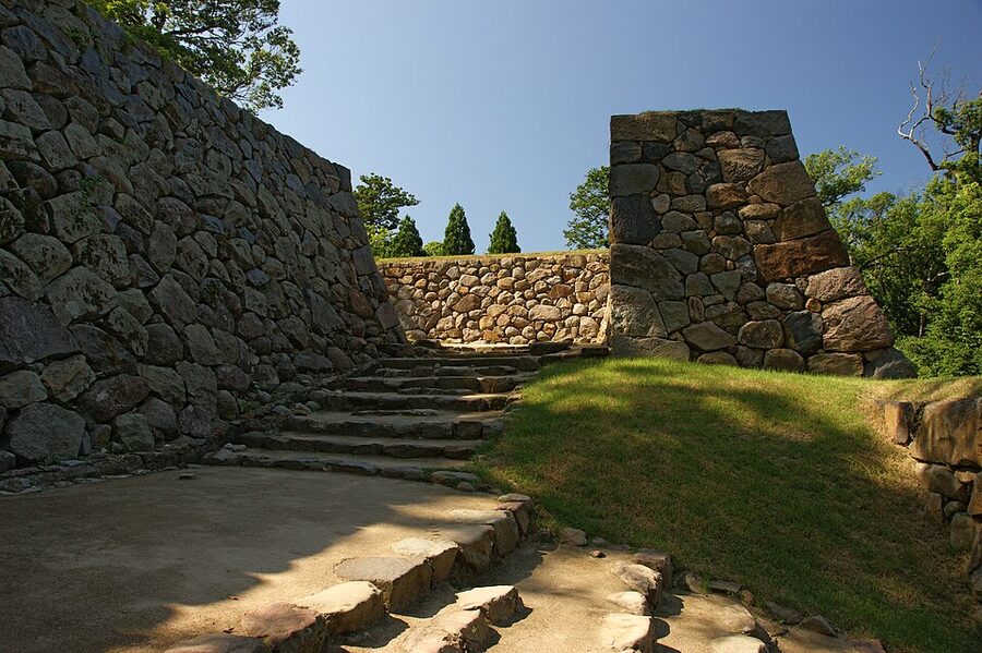 Matsue Castle keep in winter with snow on the roof
