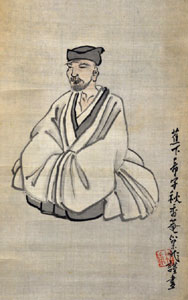 Painted portrait of Matsuo Basho the Edo period haiku poet by Takebe Socho