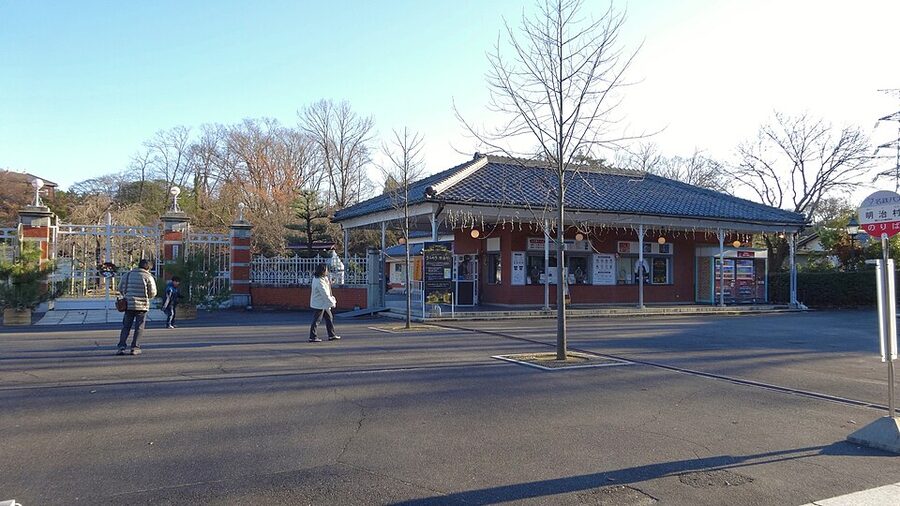 Main gate of Meiji-mura open-air architectural museum near Inuyama with relocated Meiji-era buildings