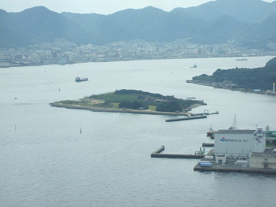 Modern photograph of Ganryujima also known as Funashima island in the Kanmon Straits where Miyamoto Musashi killed Sasaki Kojiro in 1612