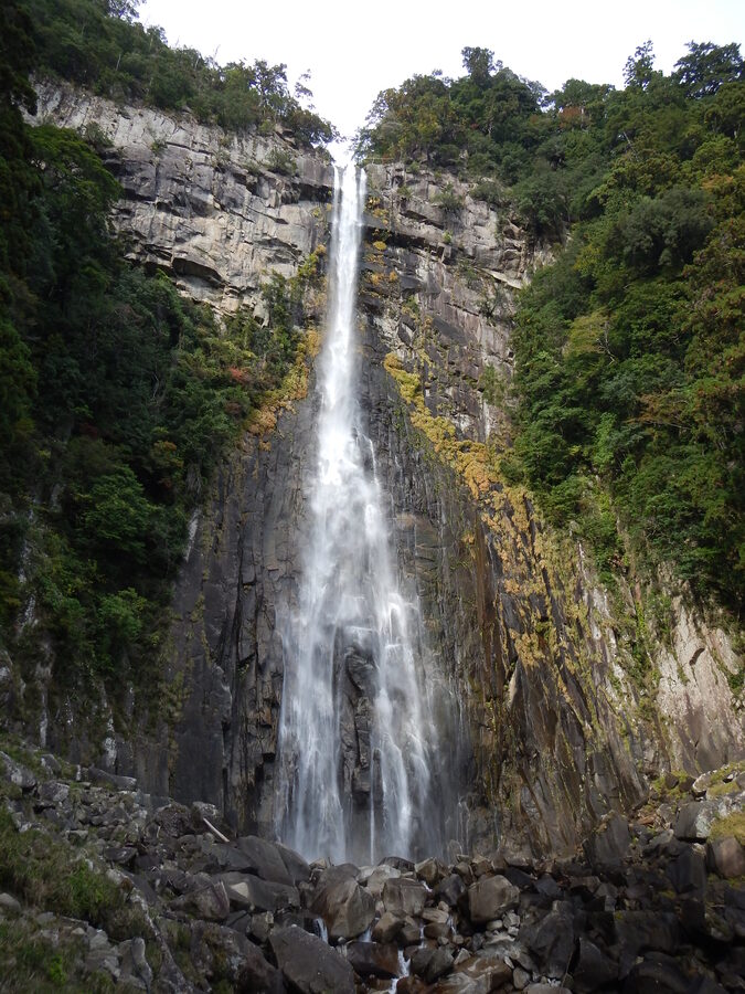 Close view of Nachi Falls plunging through the cliff face, sacred body of Hiryū Gongen