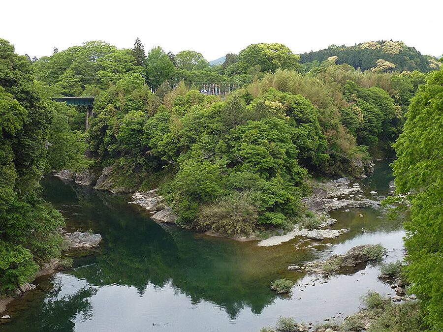 Ushibuchi bridge at the Nagashino Castle site in Shinshiro City where Torii Sune-emon began his night escape swim in May 1575