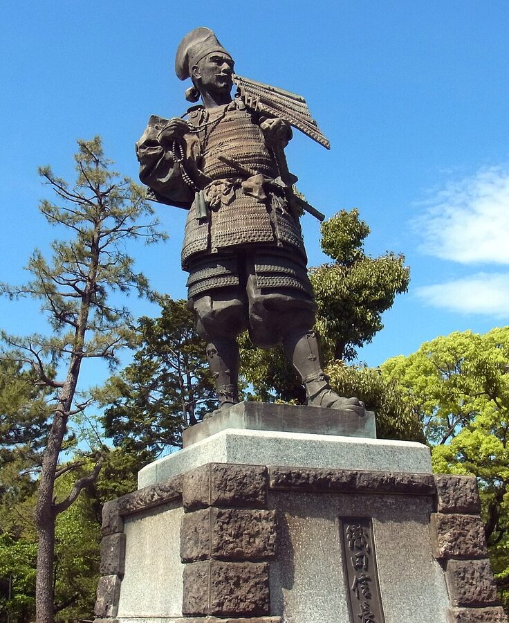 Bronze statue of a young Oda Nobunaga in Kiyosu Park Aichi Prefecture, depicting him around the time of the 1560 Okehazama campaign