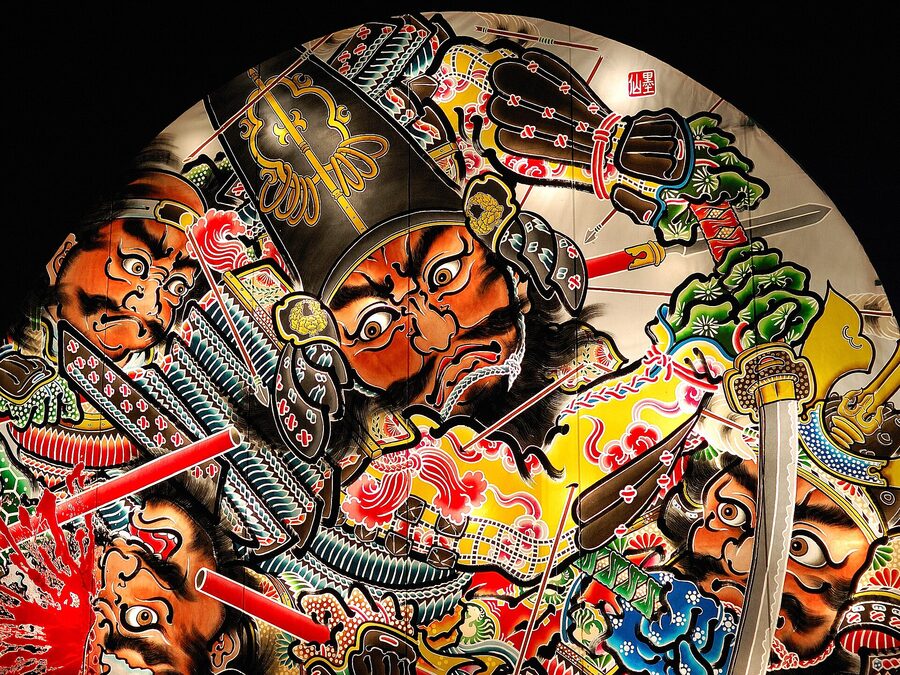 An ogi-neputa, the fan-shaped float that gives Hirosaki its distinct silhouette versus Aomori.