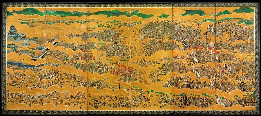 Right panel of Kuroda Nagamasa's Osaka Natsu no Jin Zu Byobu Summer Siege of Osaka folding screen