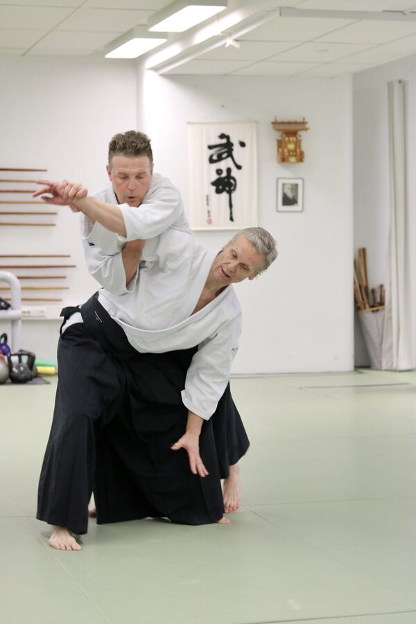 Petteri Silenius, seventh dan shihan, teaching an aikido class in Turku