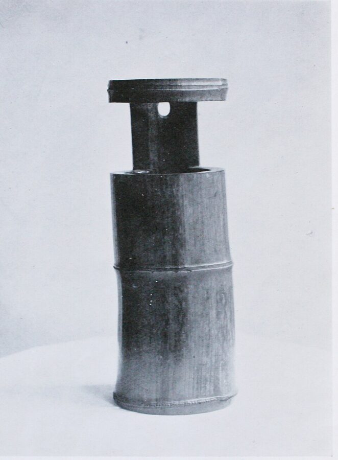 Bamboo flower vase called Onkyoku attributed to Sen no Rikyu showing the characteristic cylindrical form he invented for wabi tea