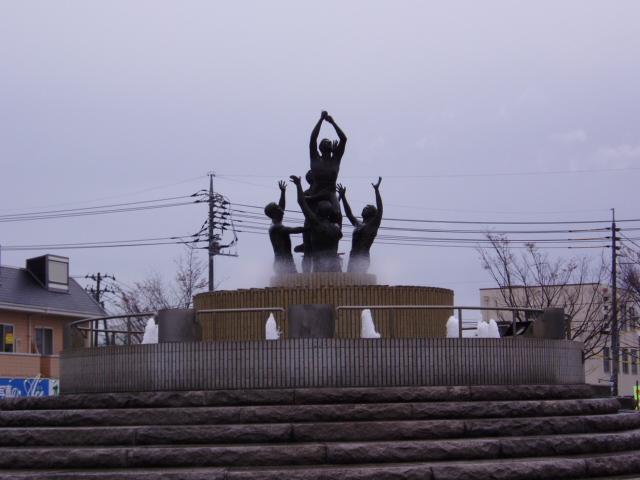 Bronze sculpture of Saidaiji Eyo Hadaka Matsuri at JR Saidaiji Station rotary