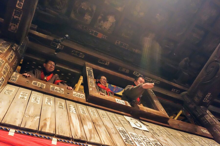 Ofuku-mado window from which priests throw shingi sticks during Saidaiji Eyo
