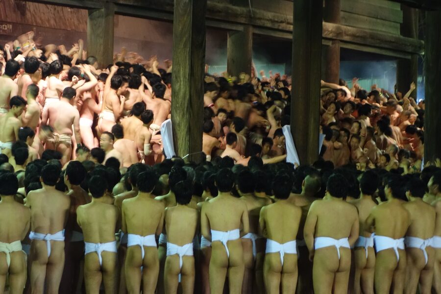 Saidai-ji Kannon-in temple precinct during the night of Eyo Hadaka Matsuri