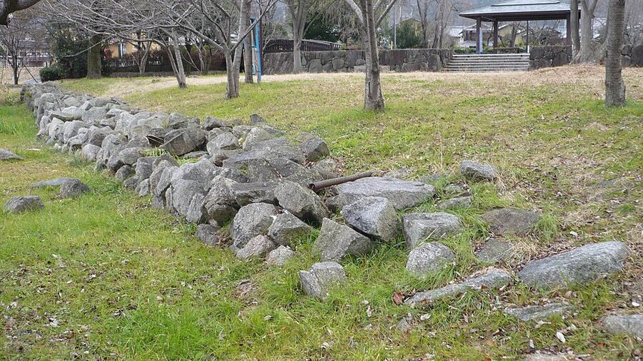 Modern marker and view at the site of Akechi Mitsuhide Sakamoto Castle on the shore of Lake Biwa in Otsu Shiga