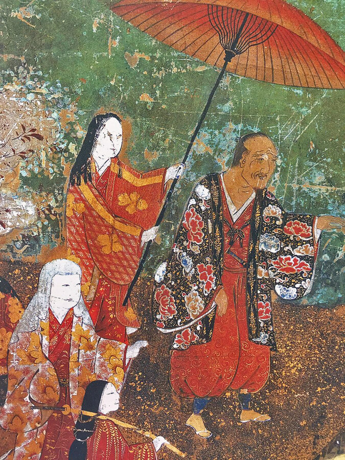 Painted screen depicting the Daigo-no-Hanami of 1598 with Toyotomi Hideyoshi and his court under cherry blossoms