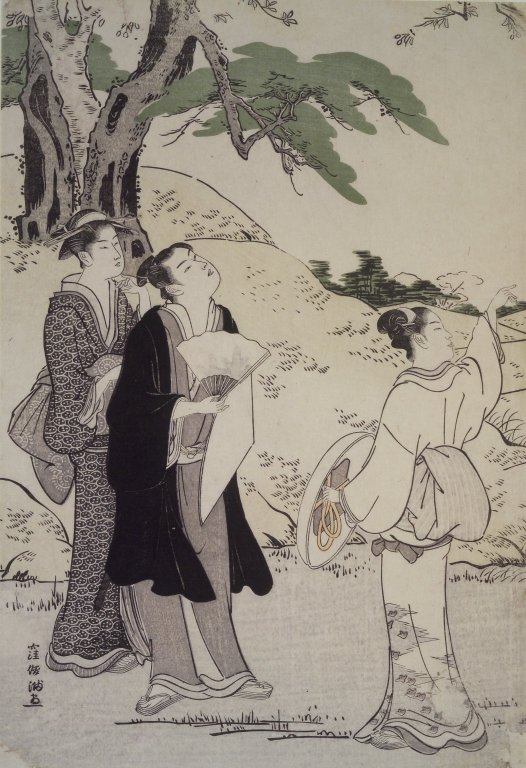 Kubo Shunman Edo-period print of cherry blossom viewing outing