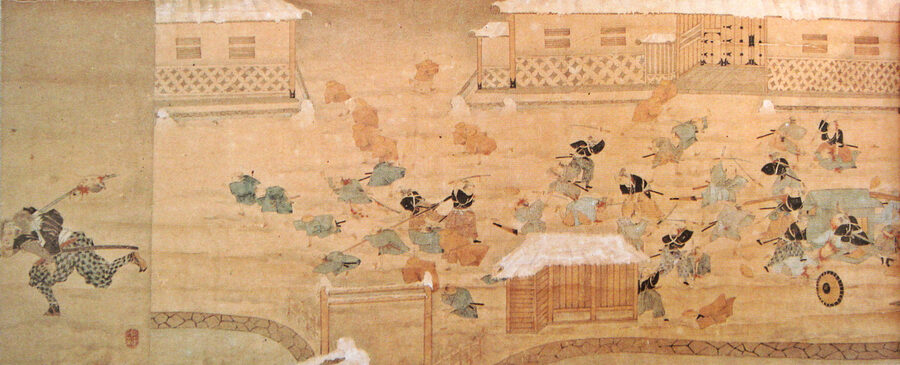 1860 silk painting of the Sakuradamon Incident showing the assassination of Ii Naosuke outside Edo Castle