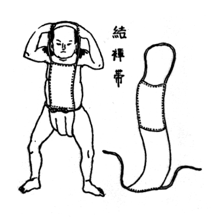 Edo-period woodblock print of a samurai putting on a fundoshi loincloth