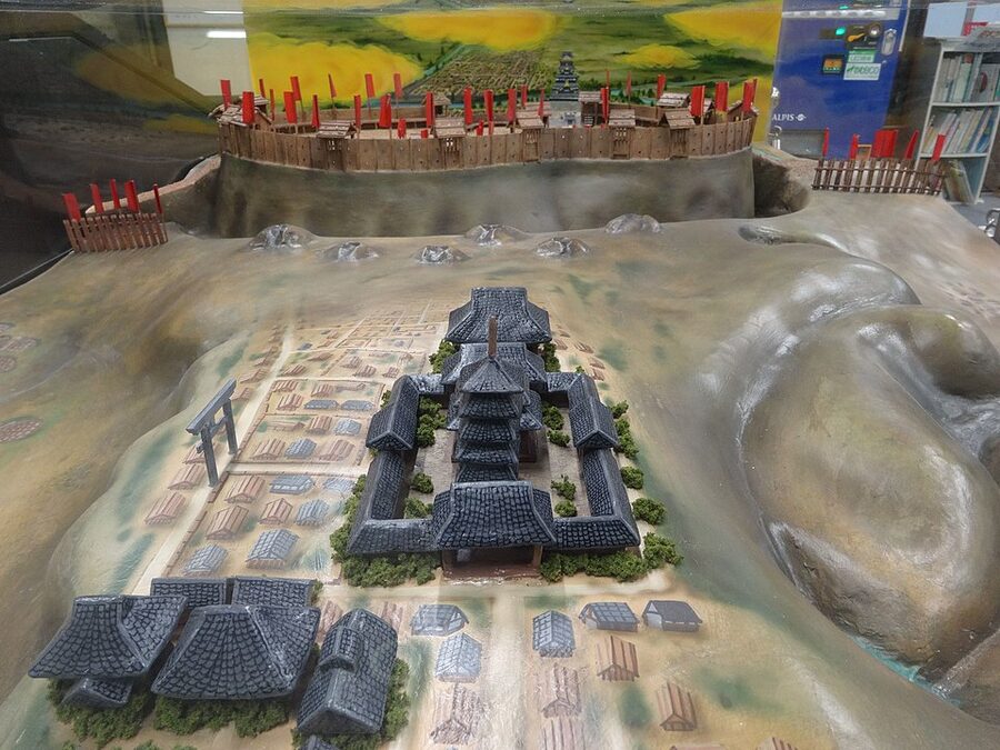 Diorama model of the Sanada Maru barbican fortification showing its irregular shape and defensive layout