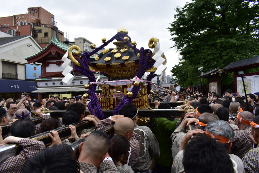 Sanja Matsuri 2023 honmikoshi carrying the kami of the three deities