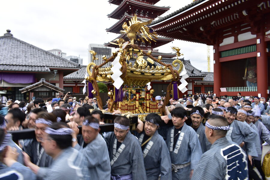 Sanja Matsuri 2023 festival scene with bearers and mikoshi