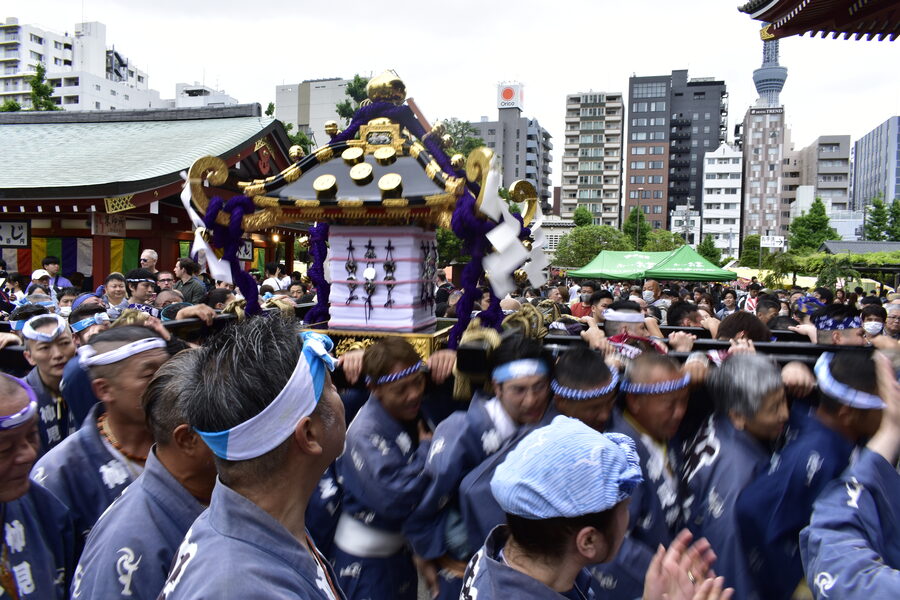 Detailed view of a Sanja Matsuri honmikoshi in 2023
