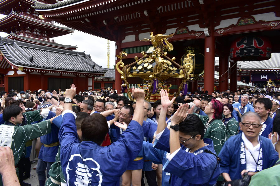 Sanja Matsuri procession in 2023 through the streets of Asakusa near Sumida