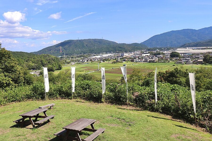 Modern view of the Sekigahara battlefield from Mount Sasao, the hill where Ishida Mitsunari established his western army headquarters on the morning of 15 September 1600