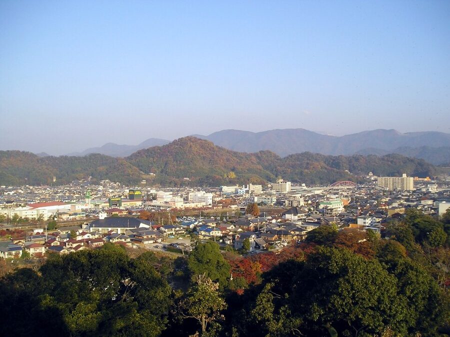 Mount Sawa the site of Sawayama Castle as seen from Hikone Castle built by Ii Naomasa from Sawayama stones