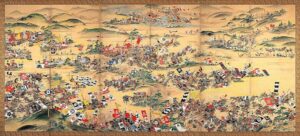Late-Edo period painted screen depicting the Battle of Sekigahara panoramically, held at the Gifu City Museum of History