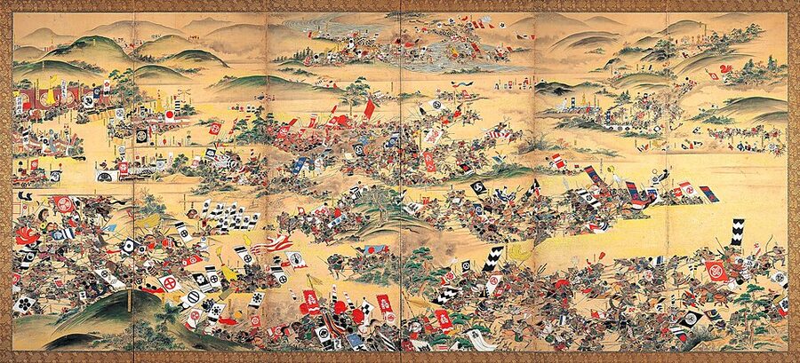 Late-Edo period painted screen depicting the Battle of Sekigahara panoramically, held at the Gifu City Museum of History