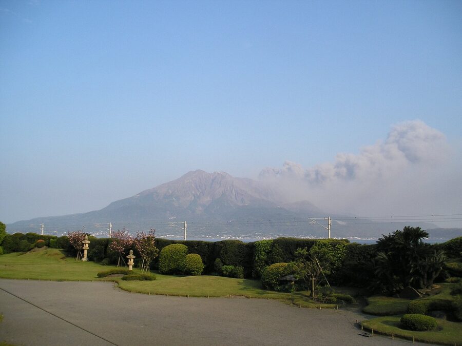 Sakurajima volcano as borrowed scenery from Sengan-en in Kagoshima