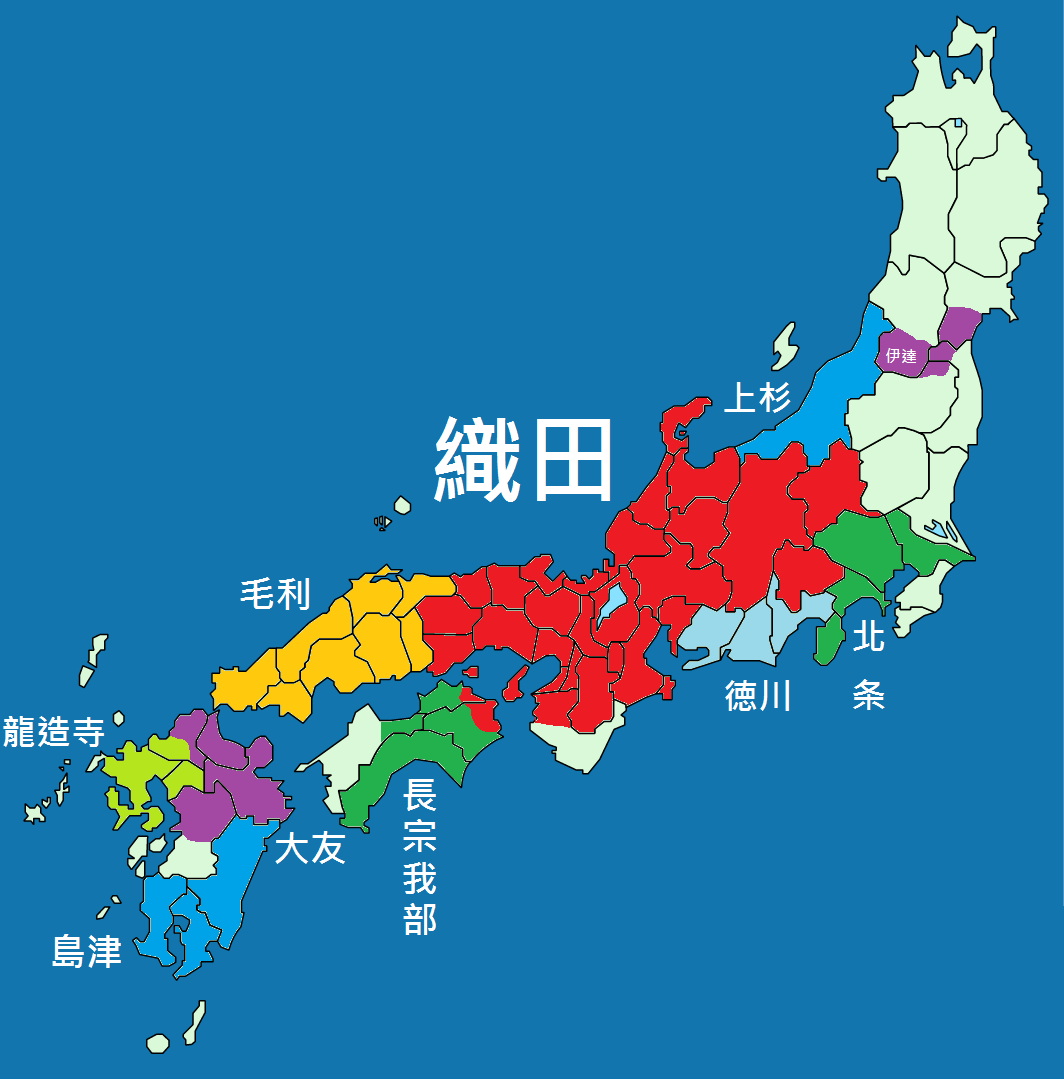 Map of Japan in 1582 showing Oda dominance