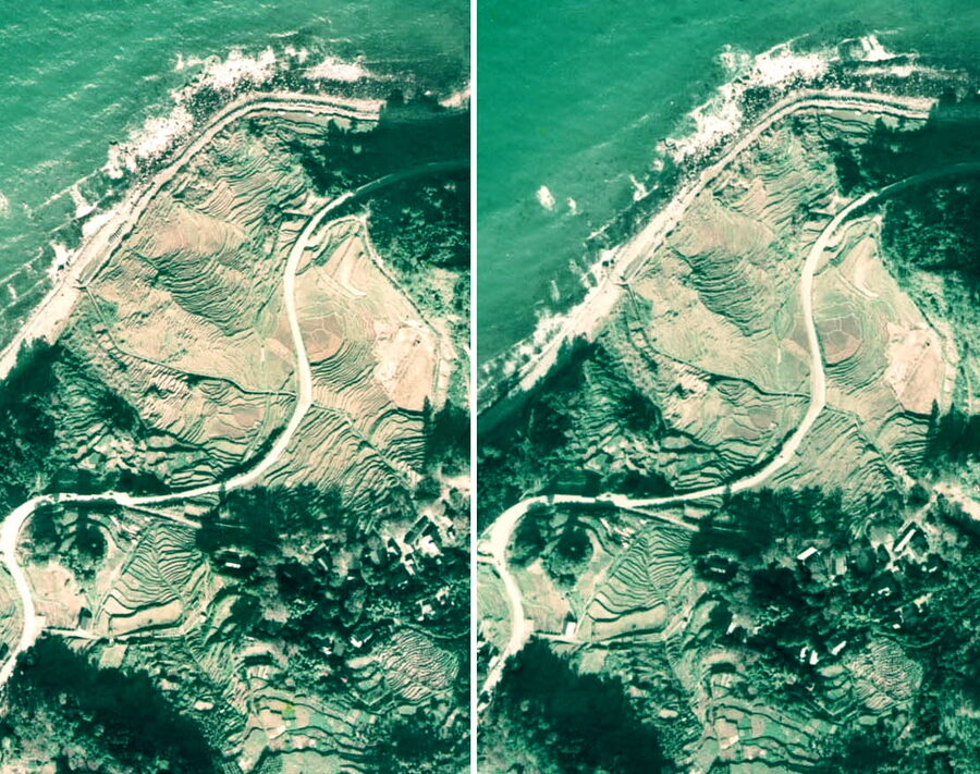 Black and white stereo aerial photograph of Senmaida from 1975