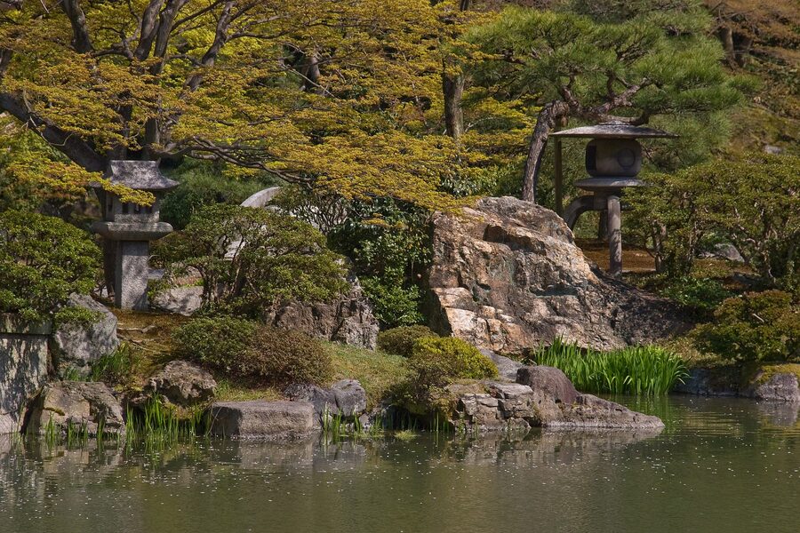 Polished round shore stones at Sento Imperial Palace gathered as tribute