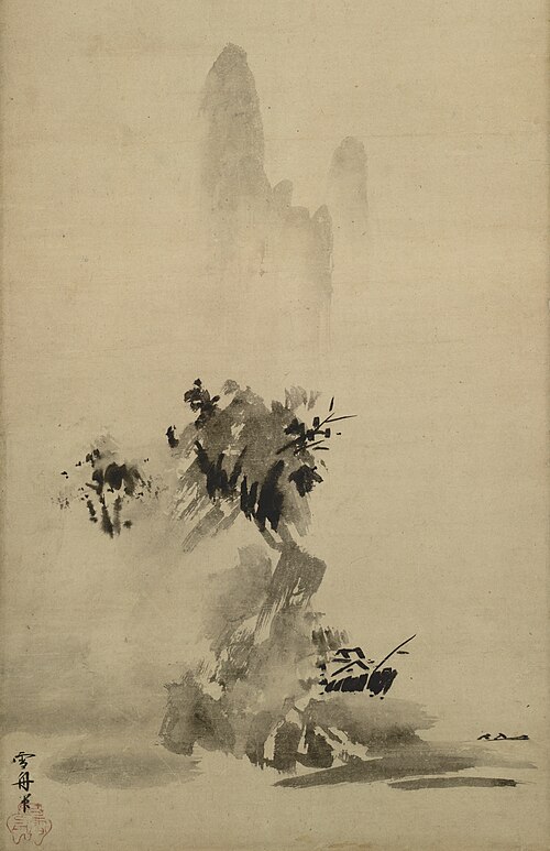 Haboku Sansui splashed-ink landscape painted by the Zen monk Sesshu Toyo in 1495 with inscriptions by six Gozan Zen poet-monks