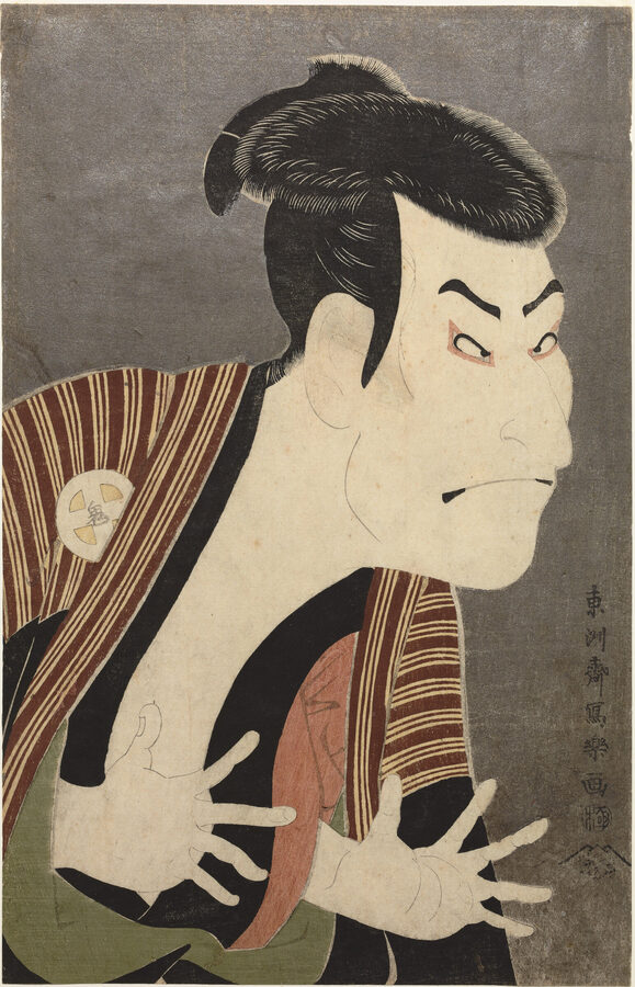 Sharaku 1794 woodblock print of kabuki actor Otani Oniji III as Yakko Edobei in dramatic pose