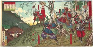 Edo-period screen painting depicting the 1583 Battle of Shizugatake between Hashiba Hideyoshi and Shibata Katsuie forces