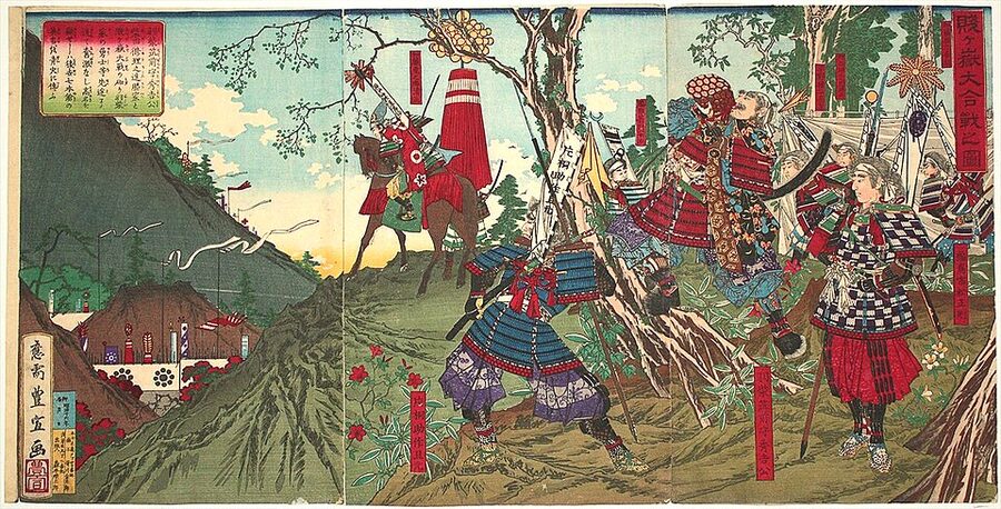 Edo-period screen painting depicting the 1583 Battle of Shizugatake between Hashiba Hideyoshi and Shibata Katsuie forces