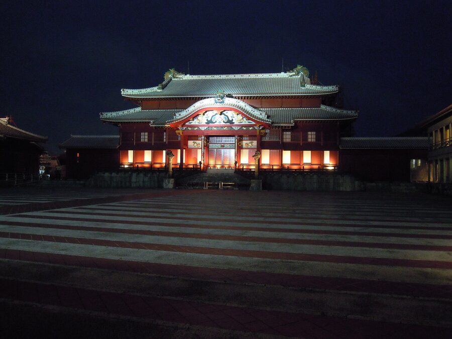 Shuri Castle illuminated at night, photographed in 2011 before the 2019 fire