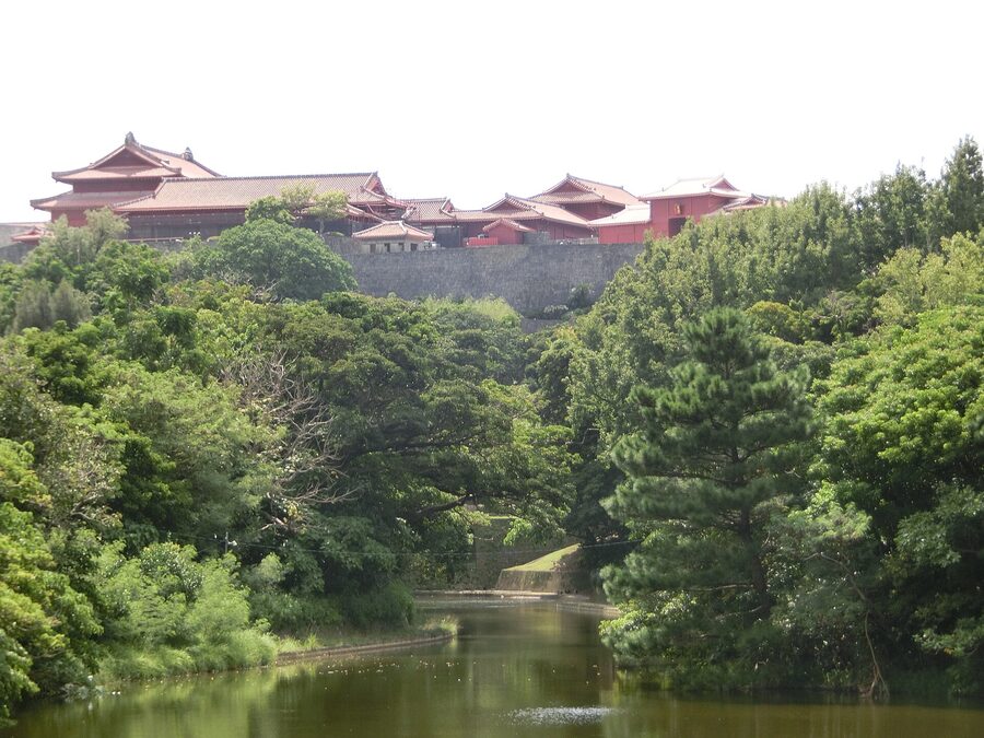 Ryutan Pond and Shuri Castle in Naha, Okinawa, photographed in 2017