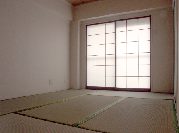 Traditional Japanese zashiki reception room floored with tatami mats in the classic six-mat configuration