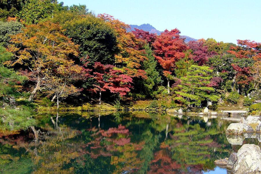 Sogenchi pond garden at Tenryu-ji in Arashiyama Kyoto designed by Muso Soseki in 1339 considered the prototype of the Muromachi temple garden style