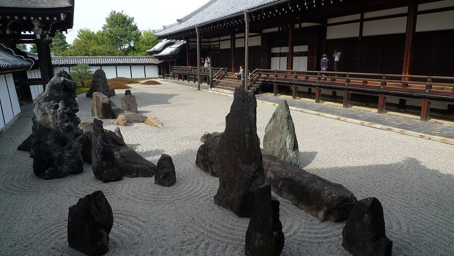 The south Hojo garden with five sacred mountains stones at Tofuku-ji