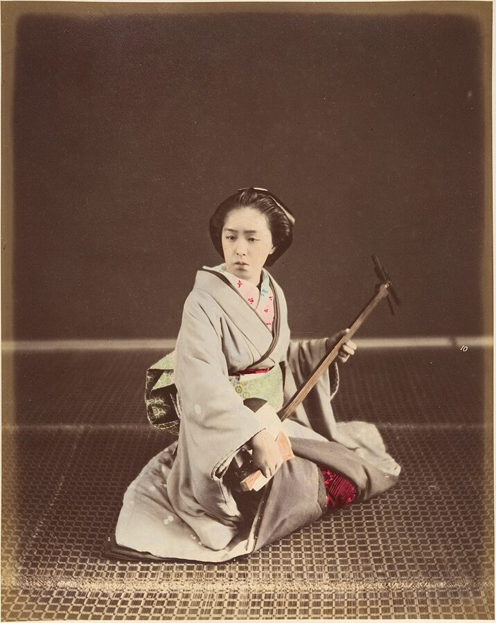 Tokyo geisha with shamisen c1870s Meiji