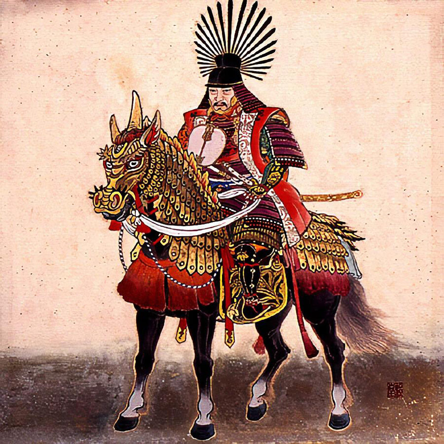 Print of Toyotomi Hideyoshi on horseback