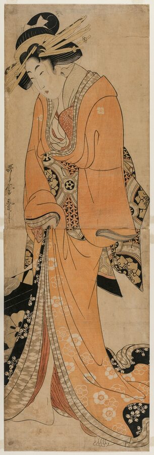 Utamaro II geisha with shamisen case c1800
