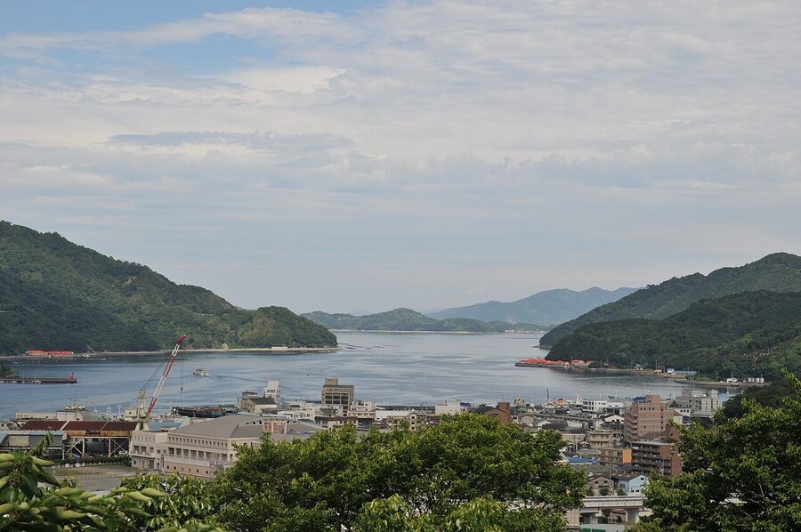 Uwajima Bay seen from the top of Uwajima Castle keep