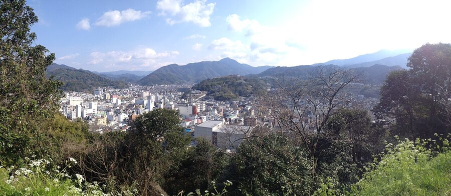 Panorama of Uwajima city viewed from the Uwajima Castle park